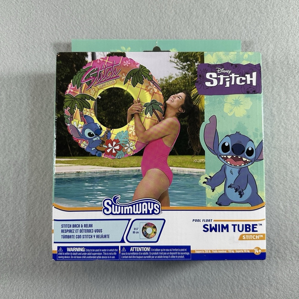 SwimWays Disney Stitch Pool Float Tube 31.5" Inflatable‎ Tropical Swim New